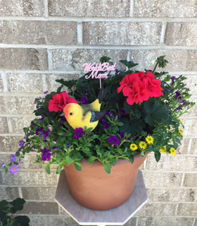 10 inch outdoor planter with bird or fairy